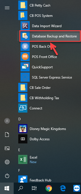 เปิดโปรแกรม โดยคลิกที่ Database Backup and Restore