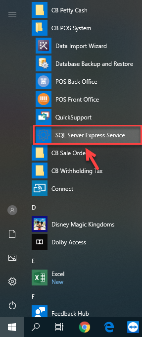 คลิกที่ SQL Server Express Service